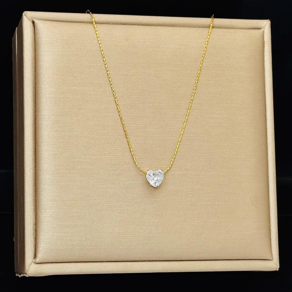 Luxury Fashion Stainless Steel Gold Color 6-claw Heart Zircon Pendant Necklace for Women Exquisite Does Not Fade Collar Jewelry
