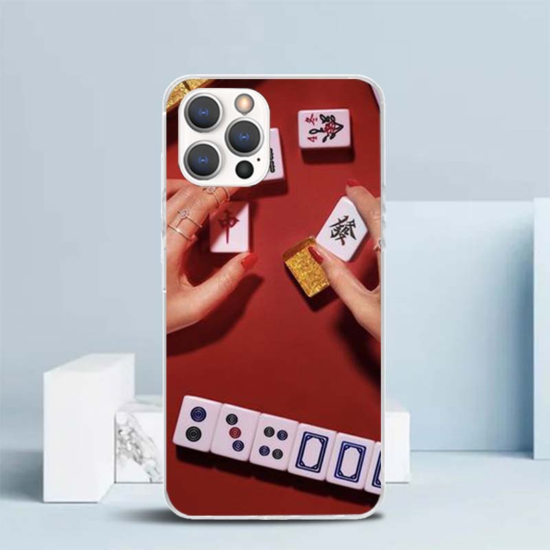 

Creative Mahjong Soft Cover for iPhone 16 17 Air 15 14 Pro Max 16E Phone Case 13 Mini 12 11 7 SE 8 Print Pattern Fit Cases 16 17 iPhone 16 Pro