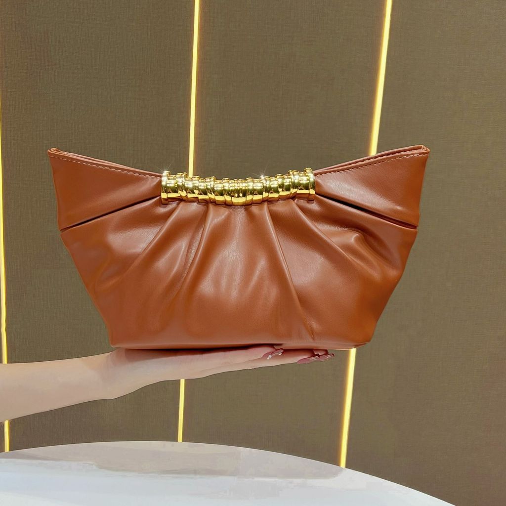 Pu Clutch Bag For Women With Solid Color And Pleated Design For Formal Events