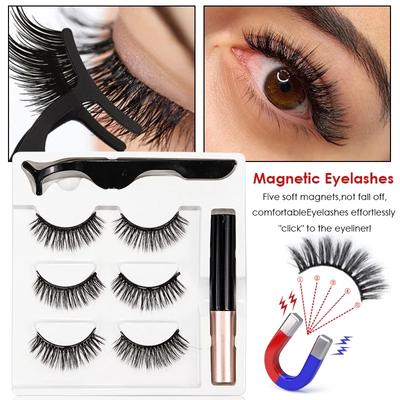 Magnetic Eyelashes 3D Mink Eyelashes Makeup Magnetic Lashes Eyeliner Tweezers Set Natural False Lashes Short Faux Cils
