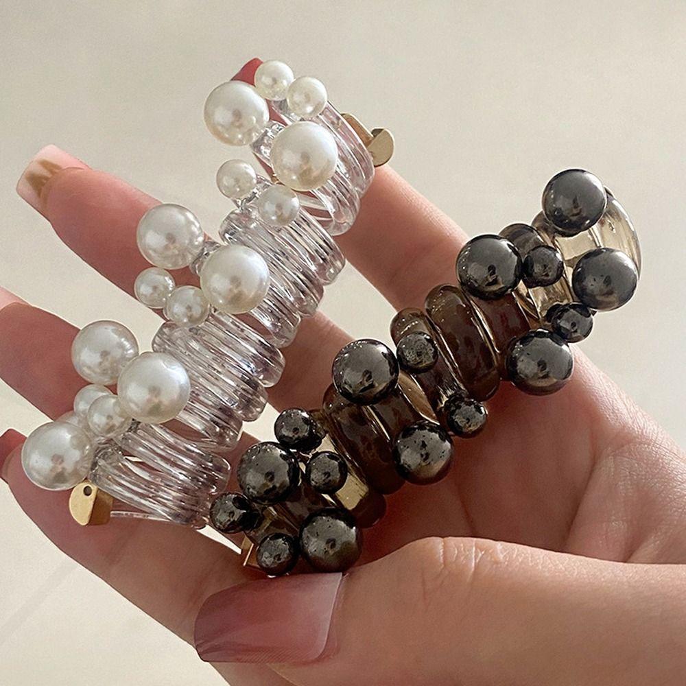 Elastic Telephone Line Hair Rope Straight Pearl Hair Ring Transparent Ponytail Holder  Daily