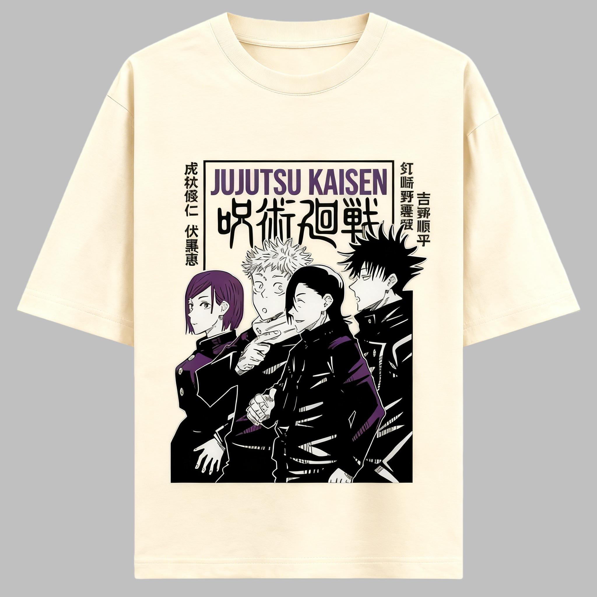 

Jujutsu Kaisen Anime Quartet Printing Cotton Tshirt Men and Women Harajuku Fashion Loose Summer Anime Peripheral Clothing 3XL