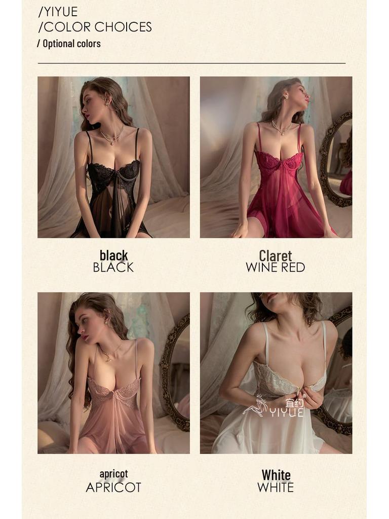 Yi Yue Sexy Lace Underwire Push-Up Lingerie Set for Women - Hot See-Through Camisole Dress 8267