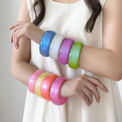 Round Chunky Bangles Bright Color Resin Bracelets Elegant Wide Wrist Bracelets  Gifts