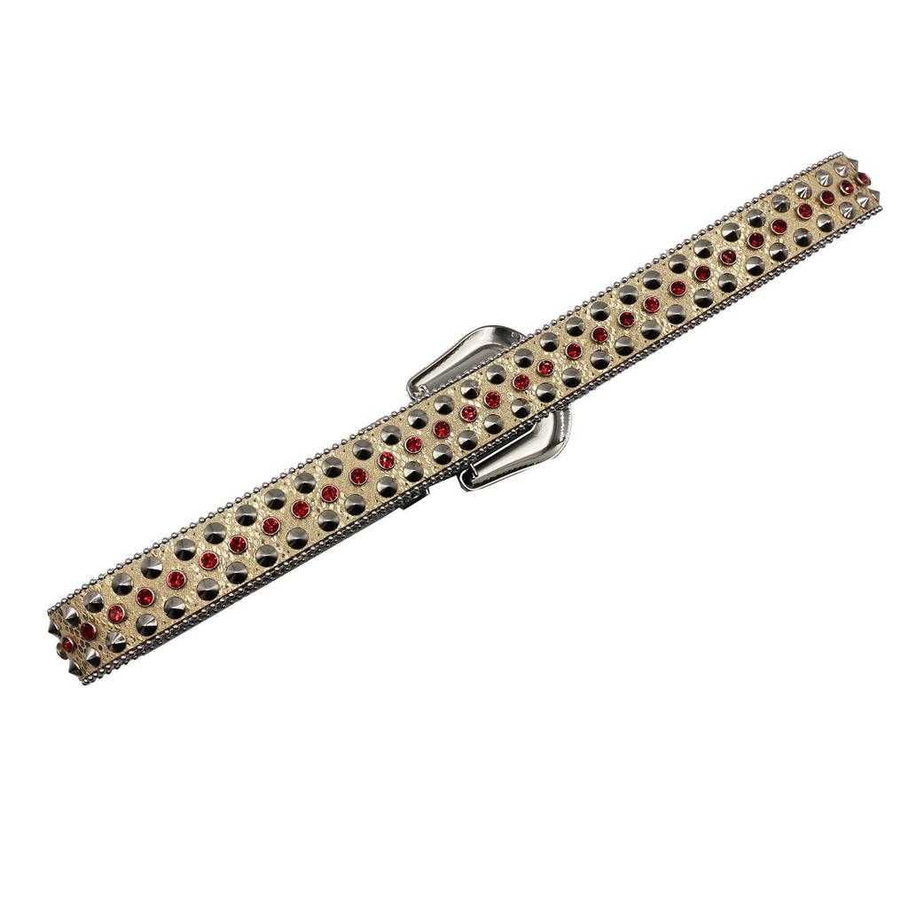Men's Hip Hop Punk Rhinestone Belt with Rivet Alloy Buckle
