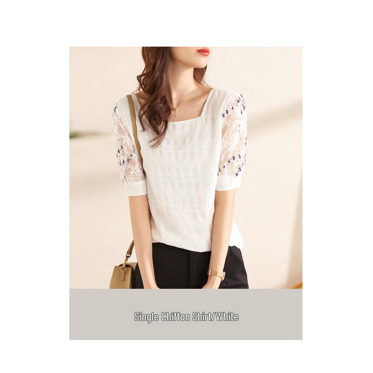 

Aiyimaiyi 2023 Summer Chiffon Bubble Sleeve Square Collar T-Shirt - Stylish, Age-Reducing, Lightweight Women s Top Medium белый