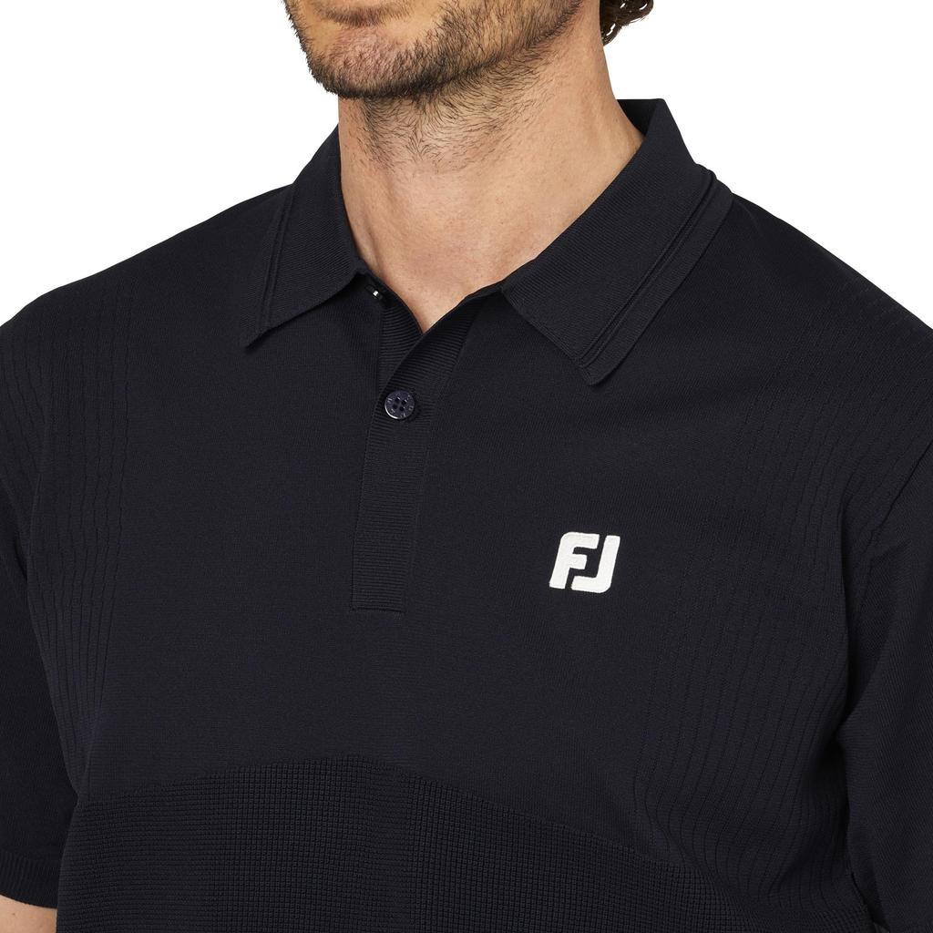 FootJoy Men's XL Knitted Short Sleeve Sweater Polo Shirt, Navy, FJ-S25-S01 (34643-XL)