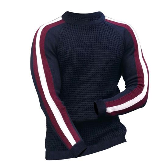 Zimní pánský svetr barevný blok kulatý výstřih dlouhý rukáv pletenina slim fit pulovr svetr pro venkovní použití