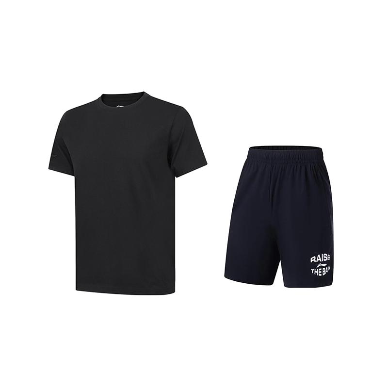 

Li Ning Однотонный пуловер с круглым вырезом, с короткими рукавами, с принтом букв, удобные шорты, повседневный спортивный костюм, костюм унисекс, черный AHSUA49-2+AKYT073-1 XL