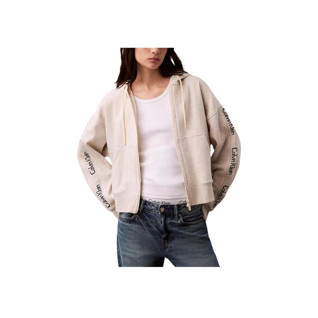 Calvin Klein Loose Zipper Hooded Soft Long Sleeve Jacket Women jackets Oatmeal 40WL288-050