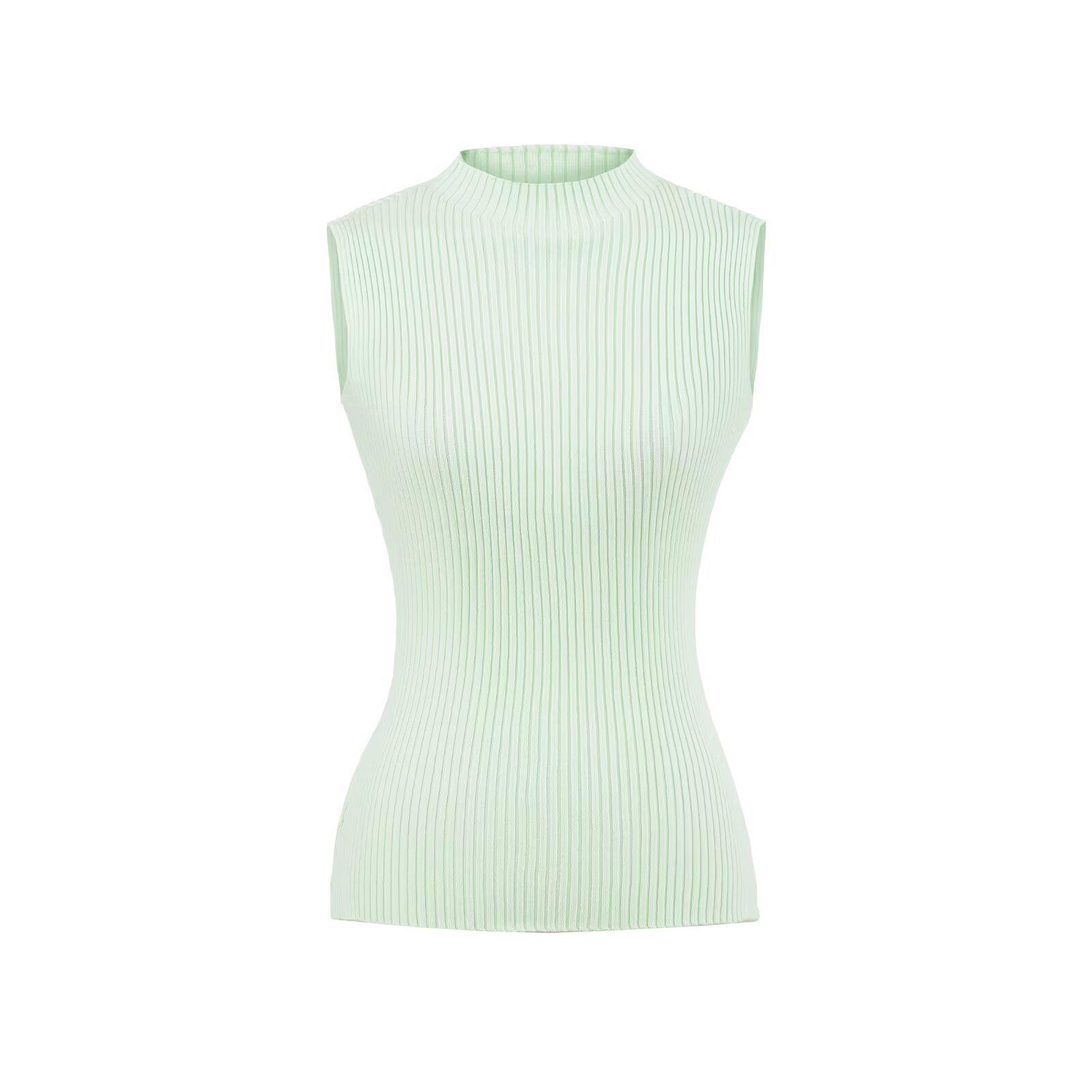 

Dopamine High Neck Sleeveless Knit Vest - Versatile Summer Solid Color Slim Fit Top for Women Small светло-зеленый