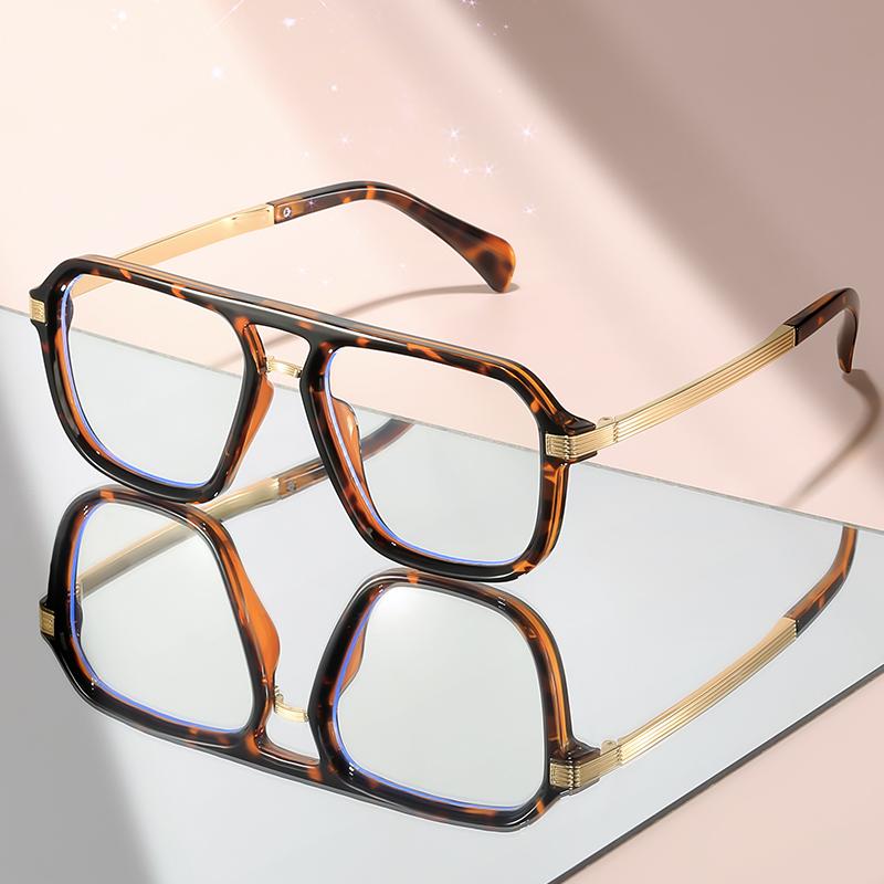Double-beam flat-top anti-blue light Eyeglasses with metal temple versatile for daily wear and decorative flat light Eyeglasses