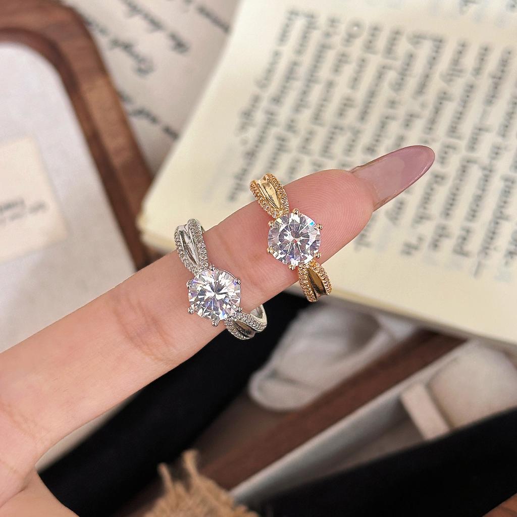 Explosive Court Style Full Diamond 1 Carat Ring Irregular Ins Wind Ring Finger Ring Opening