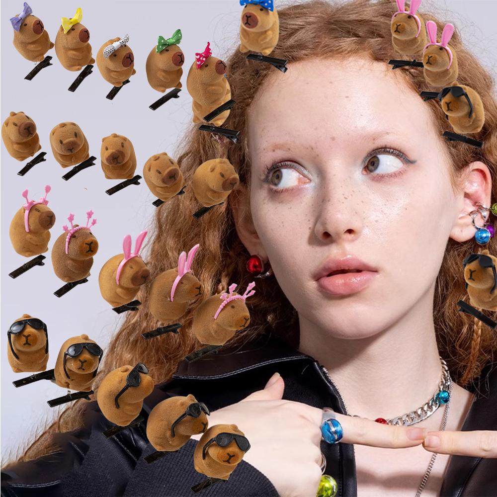 10 Stück Set Cartoon Süße Kapibara Haarspangen Greifspangen Plüsch-Haarspangen Niedliche Kapibara Haar-Accessoires Kopfschmuck Geschenke