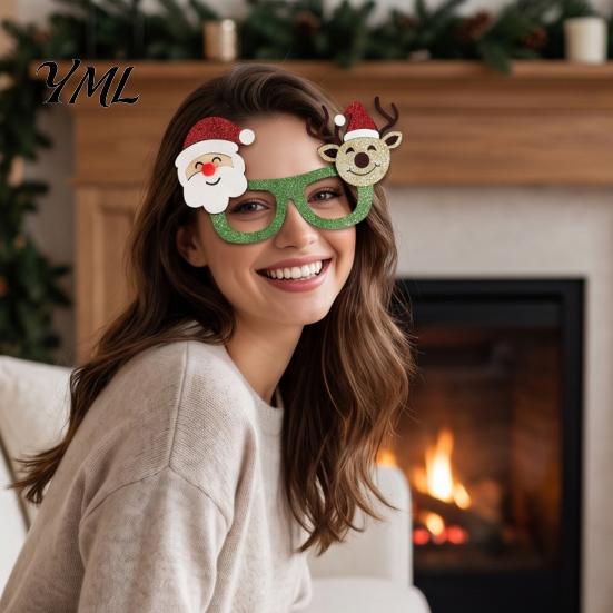 Fun Holiday Accessories for Kids Christmas Glasses, Glitter Party Glasses Frames, Novelty Elf Snowman Santa Claus Elk Frames Reindeer Eyeglasses