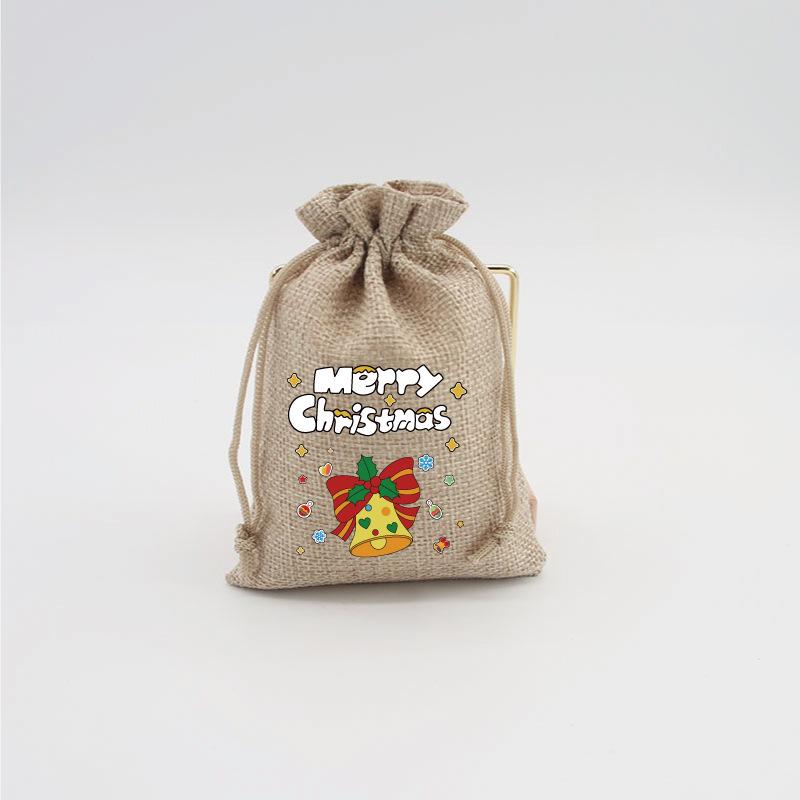 Jute-Style Christmas Gift Bag with Drawstring Closure - Small Candy & Apple Storage