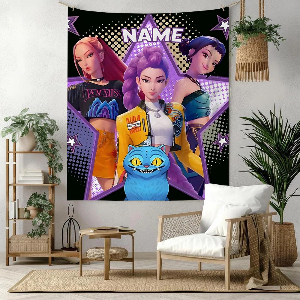 Kpop Demon Hunters Custom Your Name Wall Decor Tapestry Art For Pet Memorial Birthdaywedding Party Backdrop Family Gift