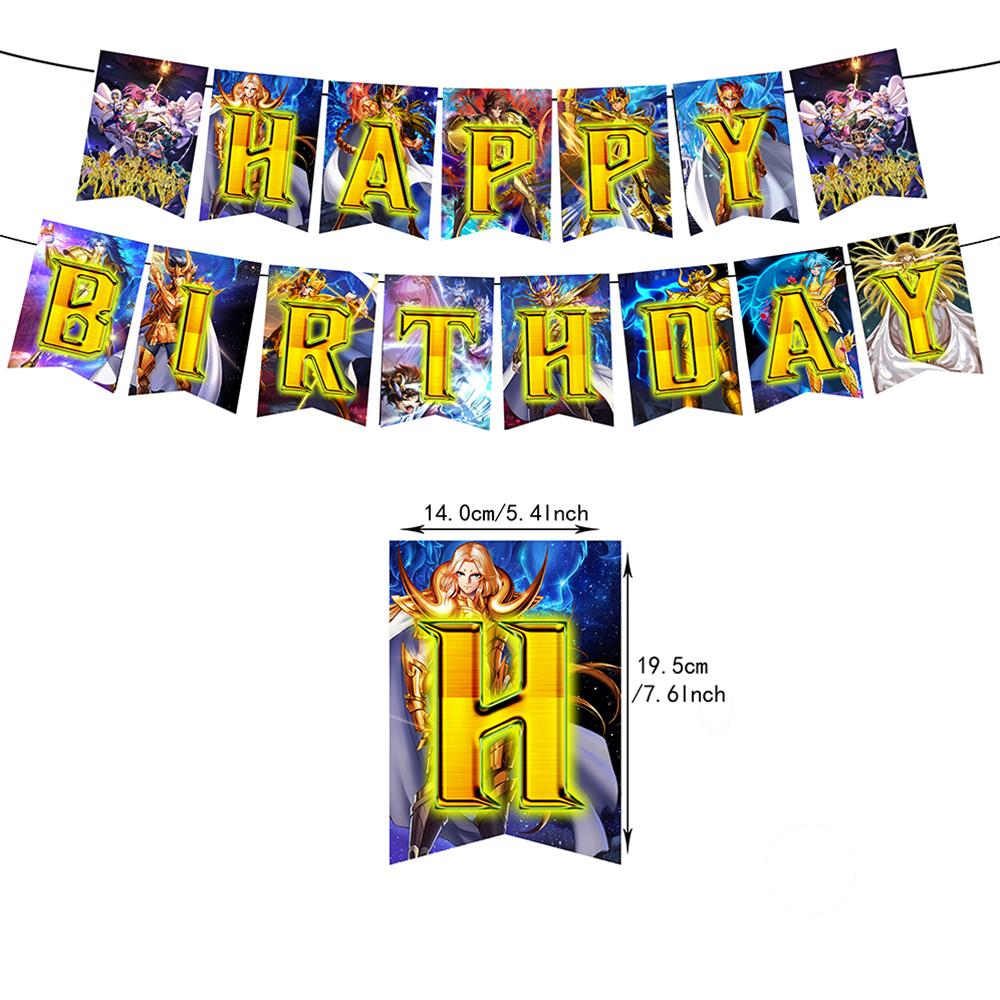 30 ks párty doplňků Saint Seiya zahrnuje banner, ozdoby na dort a balónky