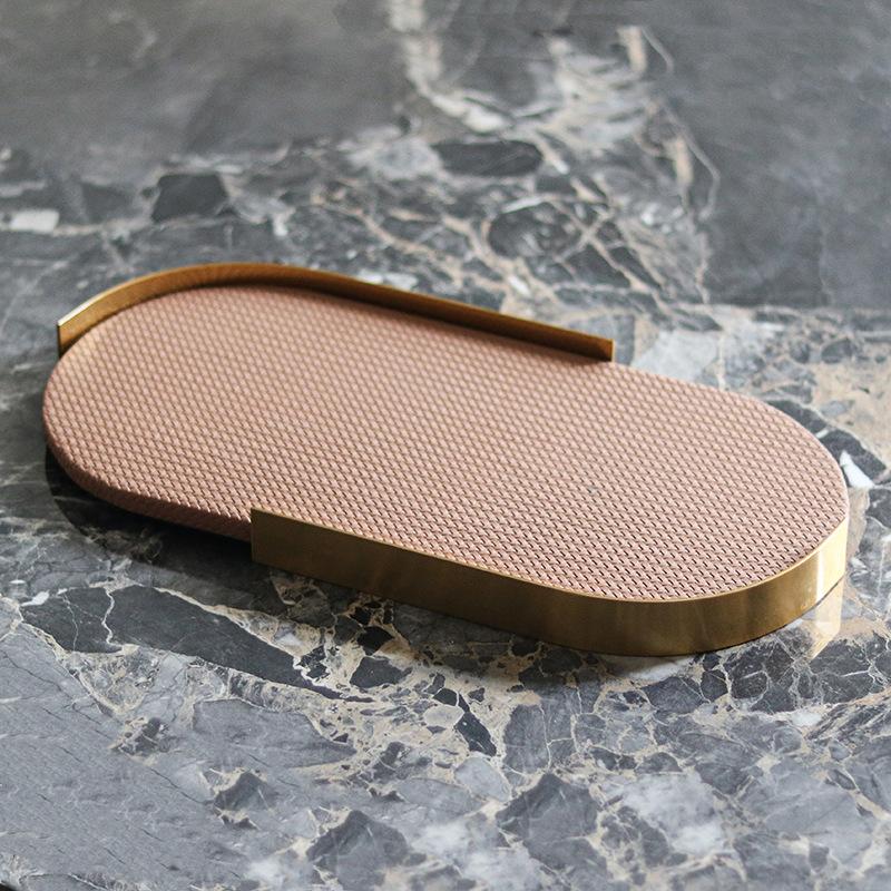 Lehký luxusní kožený podnos na aromaterapii Oválný styl Ins Obývací pokoj Ložnice Šperky Tkané kožené úložné podnosy Dekorace