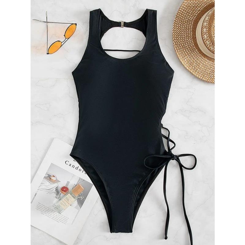 2025 Druck Schnürrücken Badeanzug Einteiler Einfarbige Bademode Damen Bade Schwimmanzug Weiblich Gepolstert Sommer Strandbekleidung Body
