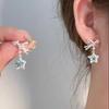 Exquisite Blue Crystal Star Bow Drop Earrings for Women - Versatile and Elegant Studs