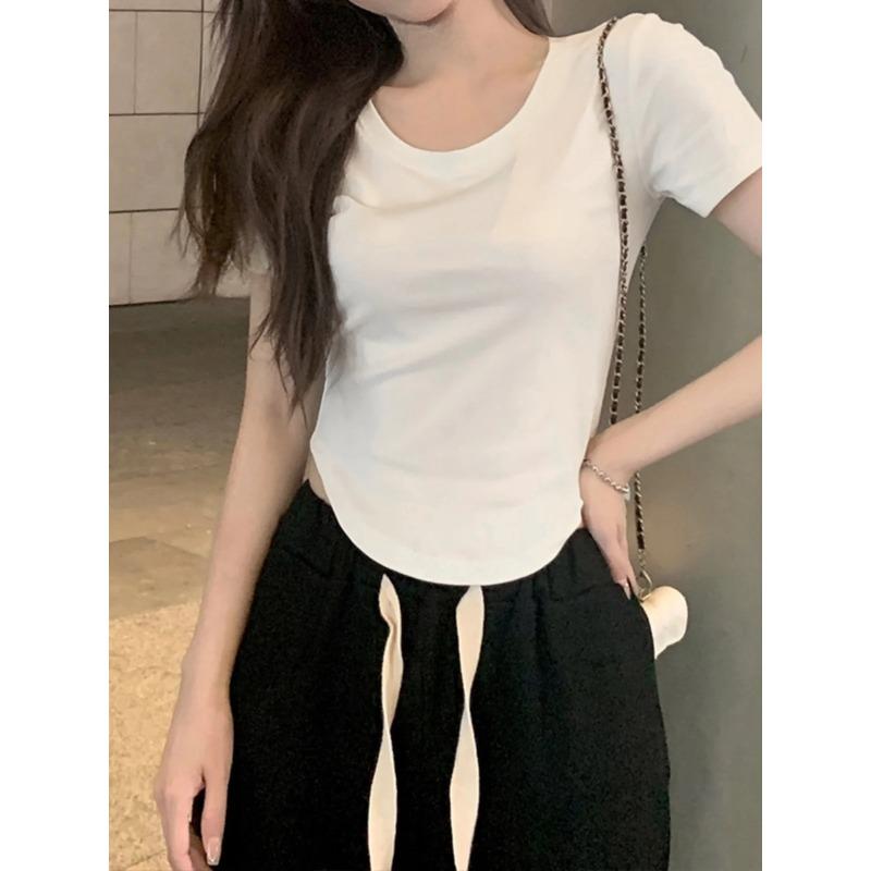 Black Pure Desire Short sleeve T-shirt Women 2024 New Summer French sle Sweet and Spicy Short Design Sense Gyaru Top