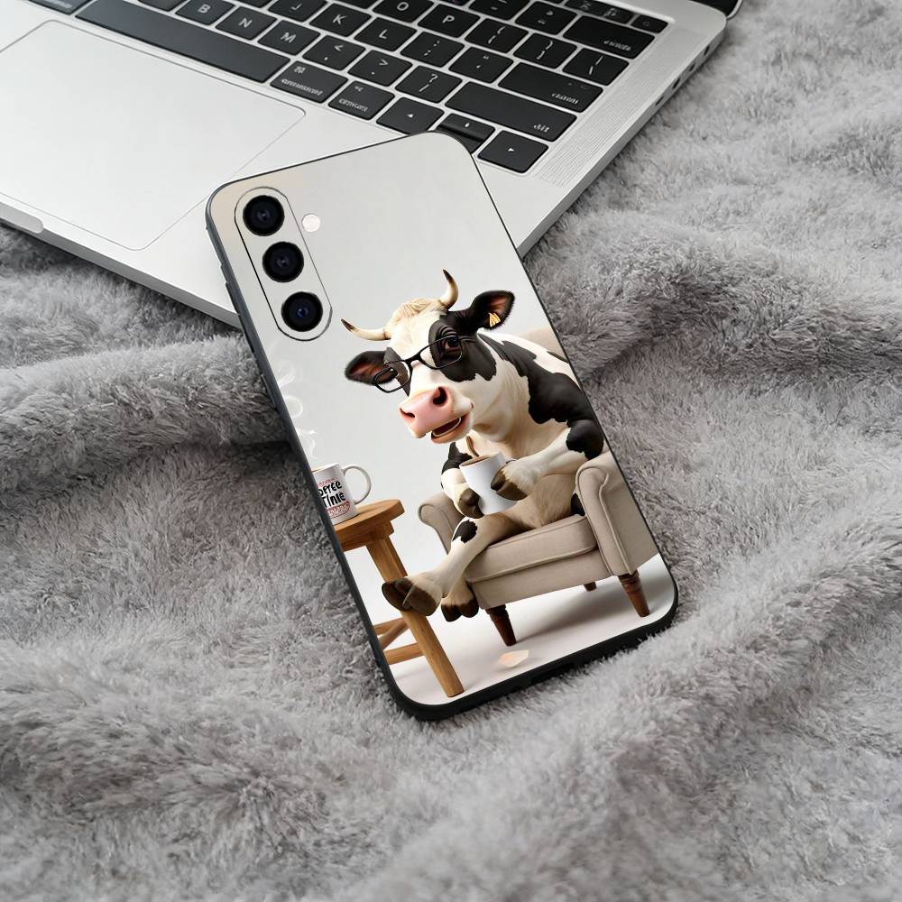 Cute and Funny Cow  Soft Silicone Phone Case for Samsung Galaxy A73/A71/A72/A70/A53/A52/A51 - Black