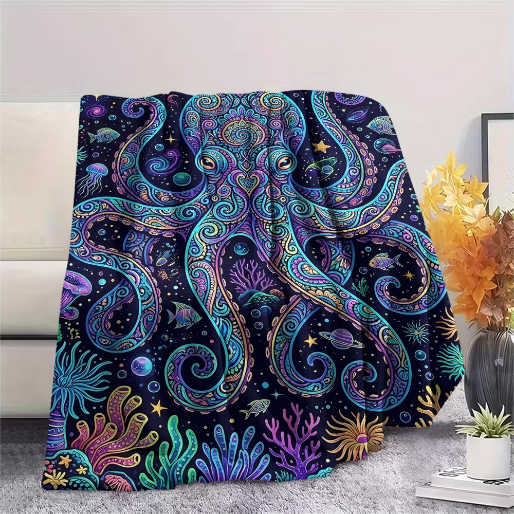 Colorful Line Marine OrganismsPrint Flannel Blanket,High Quality Comfortable for All Seasons,Home Decor,Warmth and Comfort,Perfect for Christmas Gifts