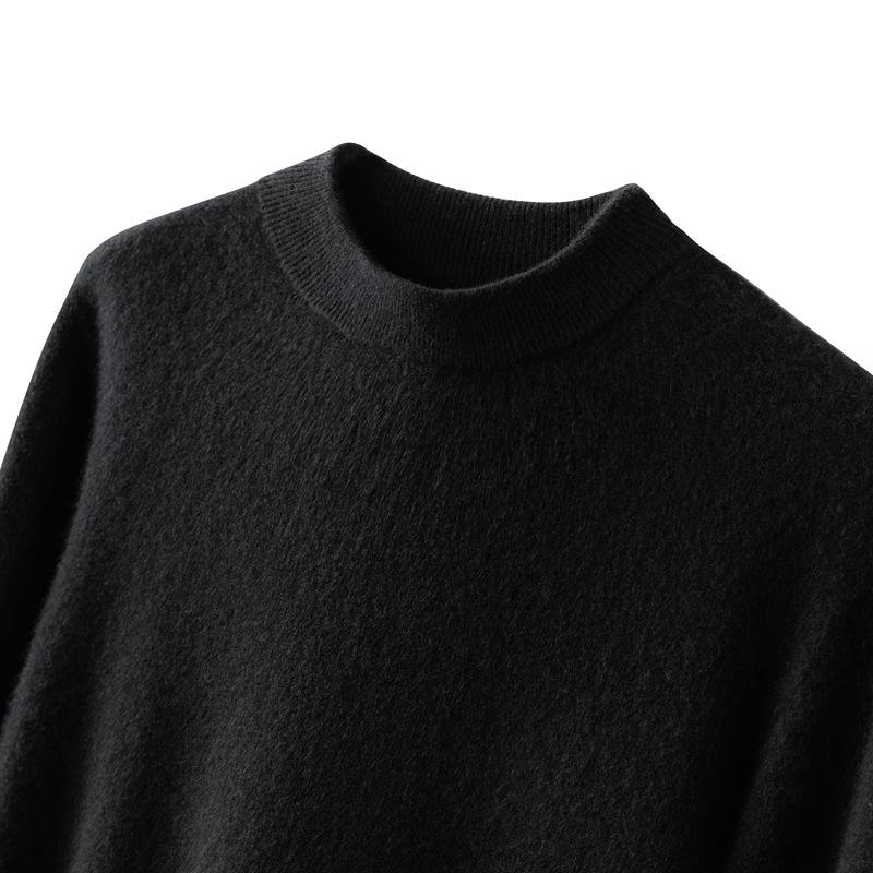 100 pure cashmere shirt solid color flat semi-turtleneck sweater basic knitting men