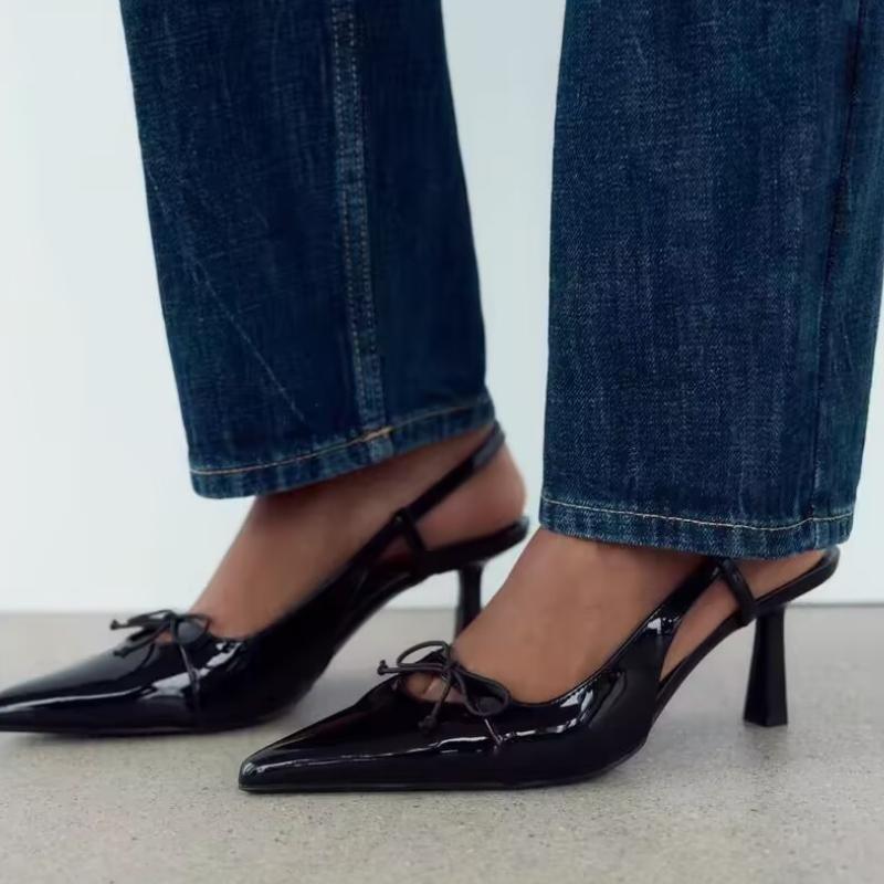Fashion 2025 New Sexy Women High Heels Pumps Shoes Sandals Slingbacks Patent Leather Pointed Toe Party Wedding Shoe Office Black