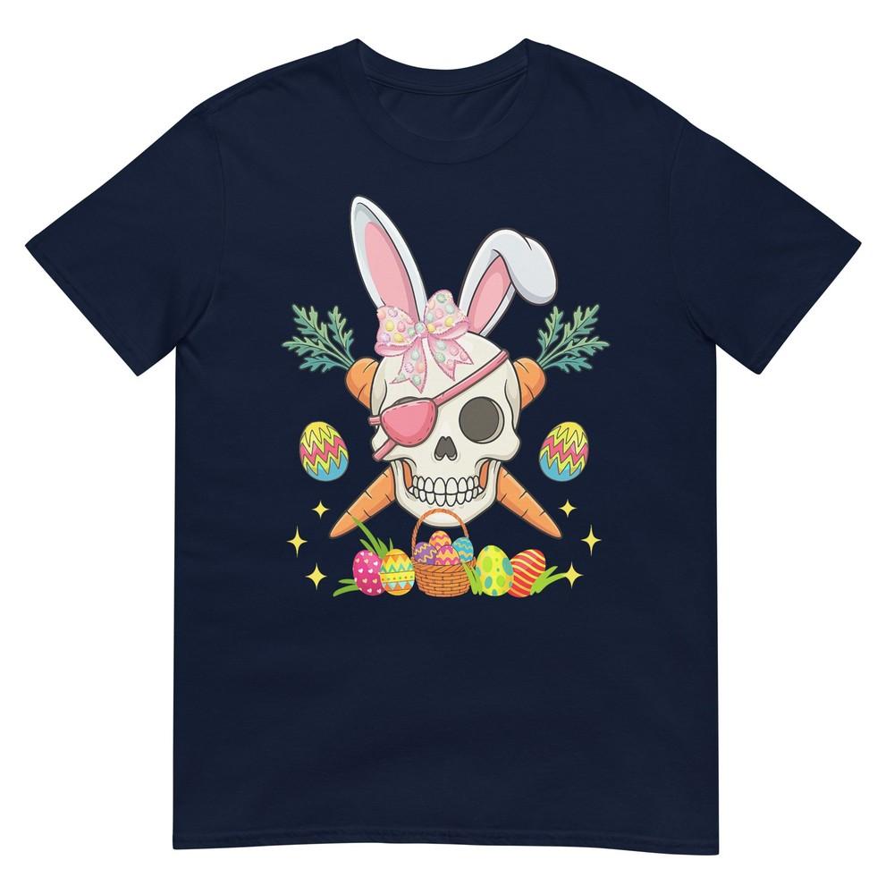 Bunny Pirate Skull Bow Tie Easter Hunting Chocolate Eggs TShirt S