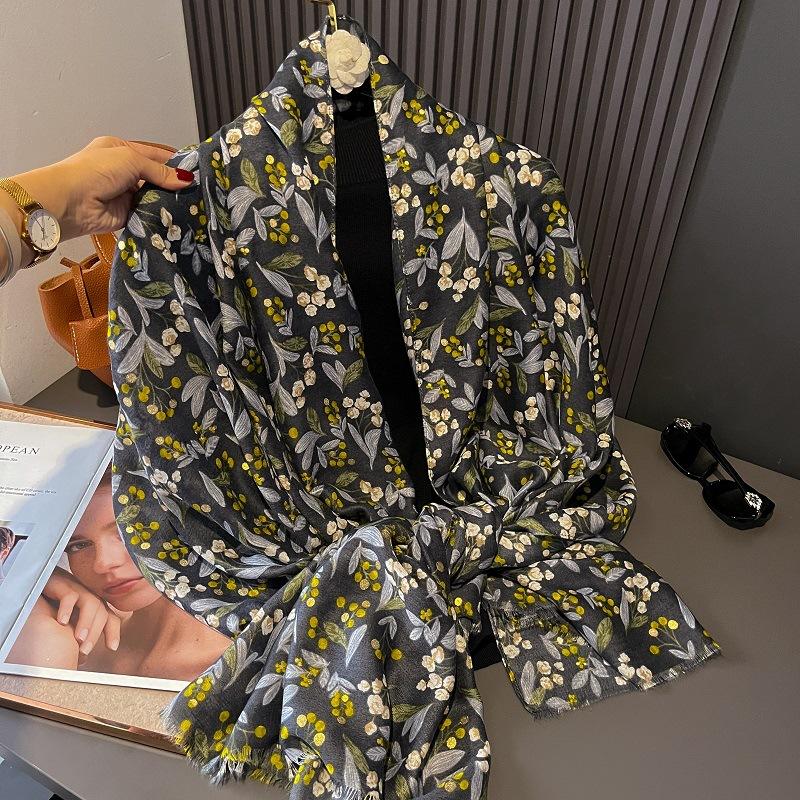 

180*90Cm Winter Thick Viscose Scarf Garden Floral Fringe Cotton Shawls And Wraps Pashmina Stole Bufandas Muslim Hijab Sjaal