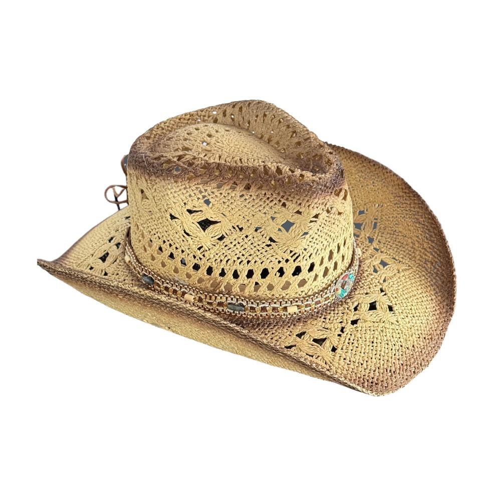 (One Size, Khaki) Men Women Beach Hat Breathable Western Style Cowgirl Straw Hat Stylish Wide Brim Sun Hat