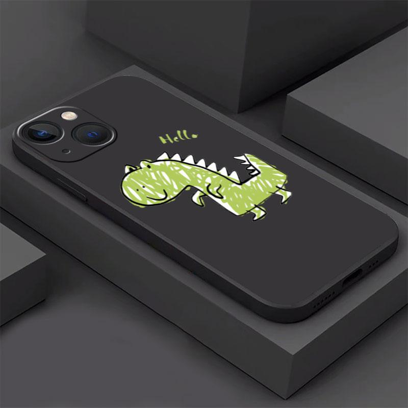 Fall für Apple iPhone 14 13 11 12 Pro 7 XR X XS Max 8 Plus 6 6S SE 2022 13Pro Schwarz Soft Phone Funda Little Dinosaur Cute
