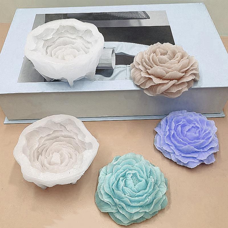 Neue 3D Rose Blume Pfingstrose Silikon Kerzenformen DIY Blume Kerze Gips Harz Seife Schokoladenherstellung Form Valentinstagsgeschenk
