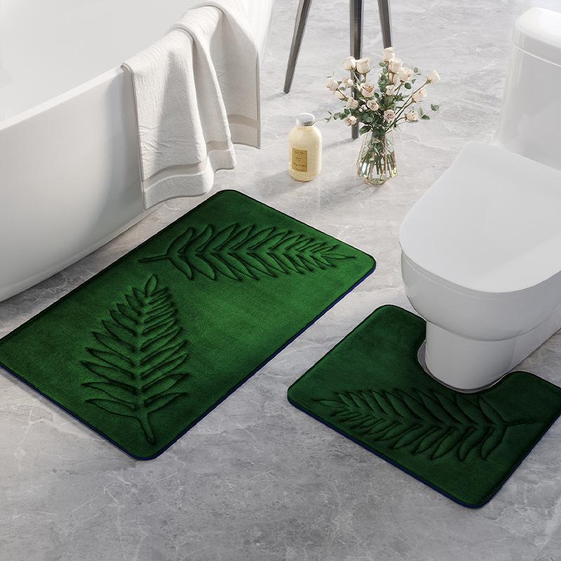 2-delige Blad Geheugenschuim Toilet Vloermat Badkamer Absorberend Antislip Mat Woonkamer Slaapkamer Keuken Entree Tapijt 50x80and40x50cm groen