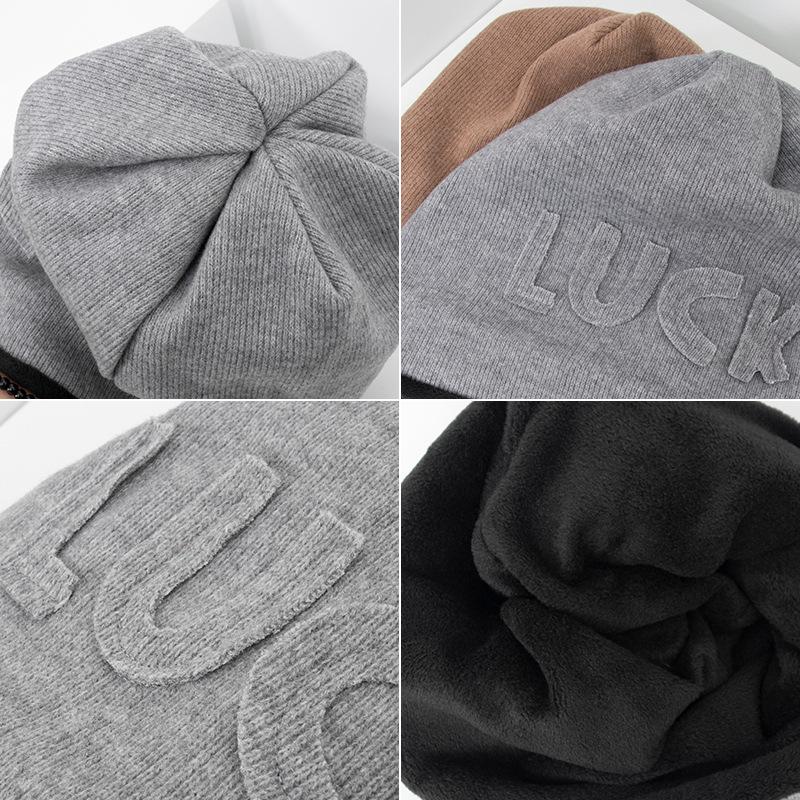 Autumn and Winter Show Face Small Luck Letter Pile Cold Hat Children Ear Protection Headgear Big Head Circumference Retro Knitted Hat