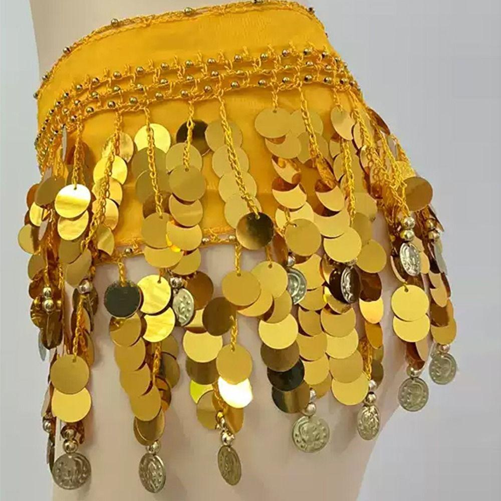Creative Belly Dance Waist Chain Shiny Tassel Gold Sequin Lace Sequins Waist Chain  Stage Costume