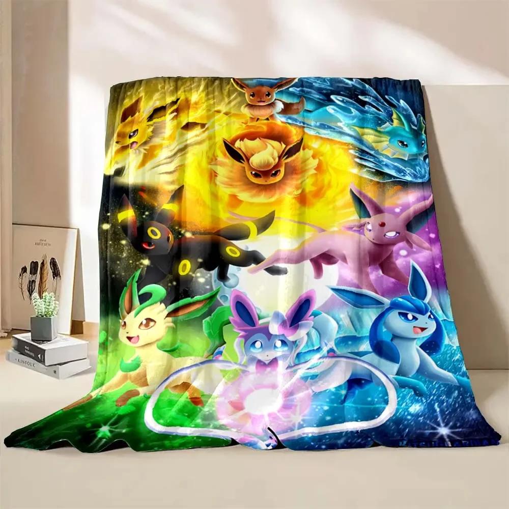 

Japanese Style Blanket Pokemon Flannel Throw Home Sofa Lunch Break Blankets Cartoon Eevee Anime Figures Kids Children Student 75x90cm
