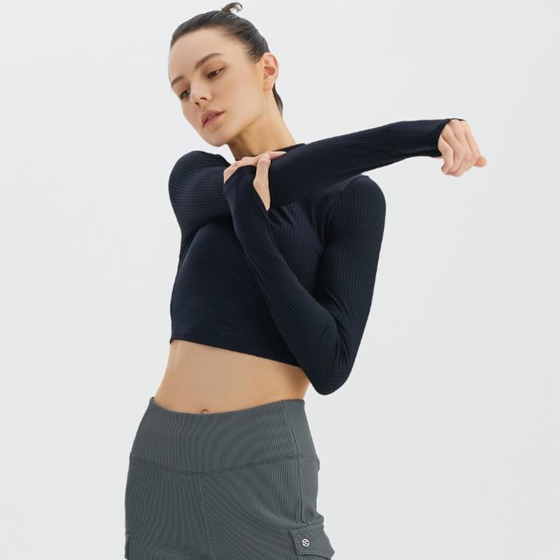 HuiT Rib Zip Crop Long Sleeve T shirT hTwTl3k17T