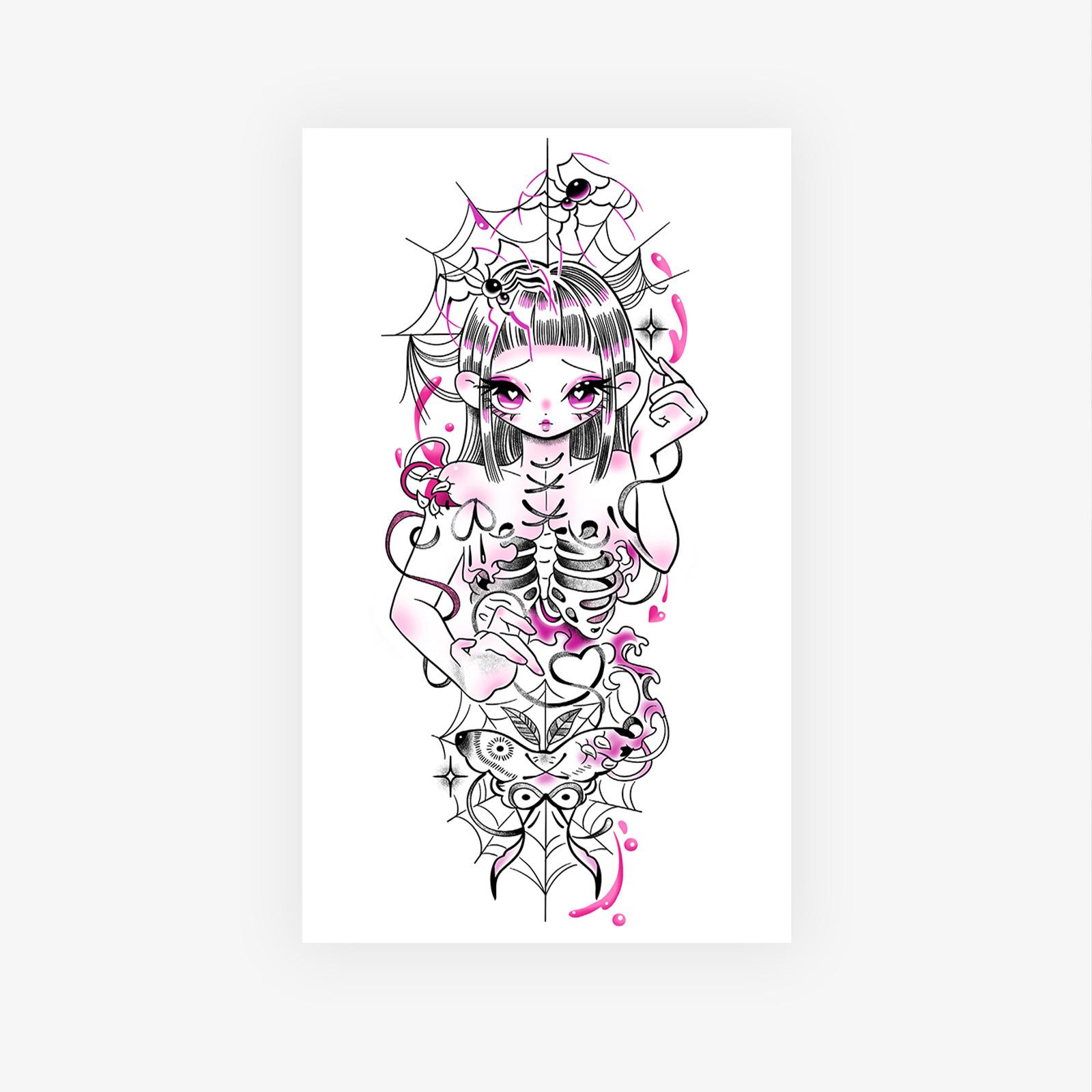 High Value Dark Hot Girl Cartoon Anime Beautiful Girl Y2K Arm Tattoo Sticker 9*15