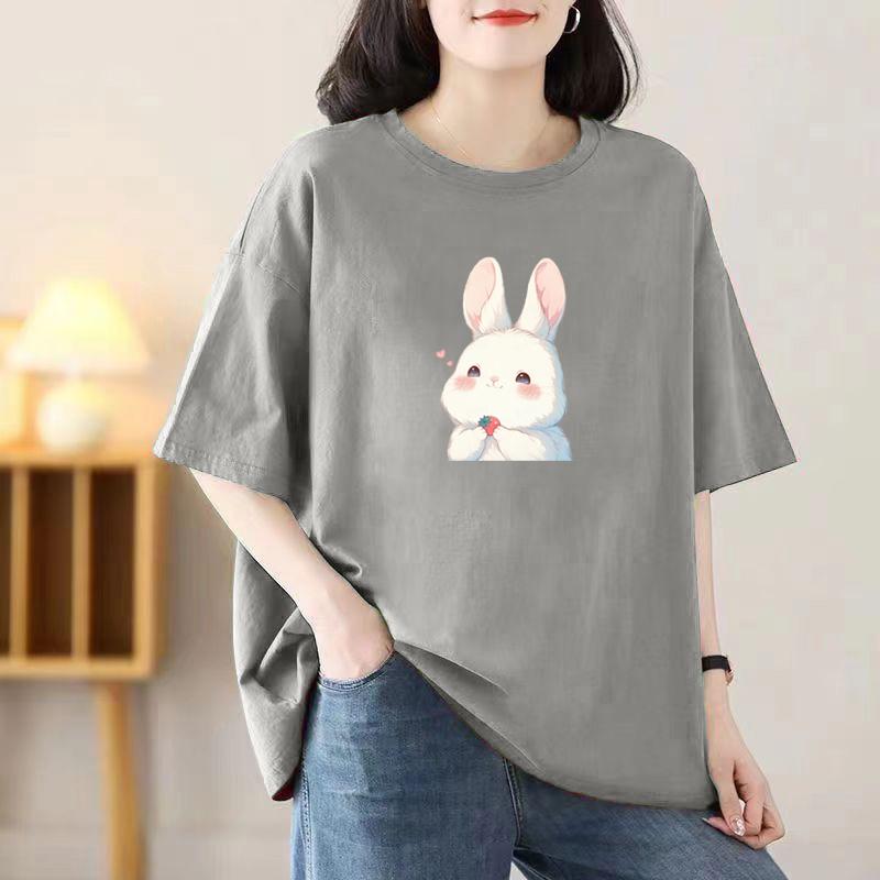 Loose Cotton Short-sleeved T-shirt Ladies Summer New Blouse Women Round Neck