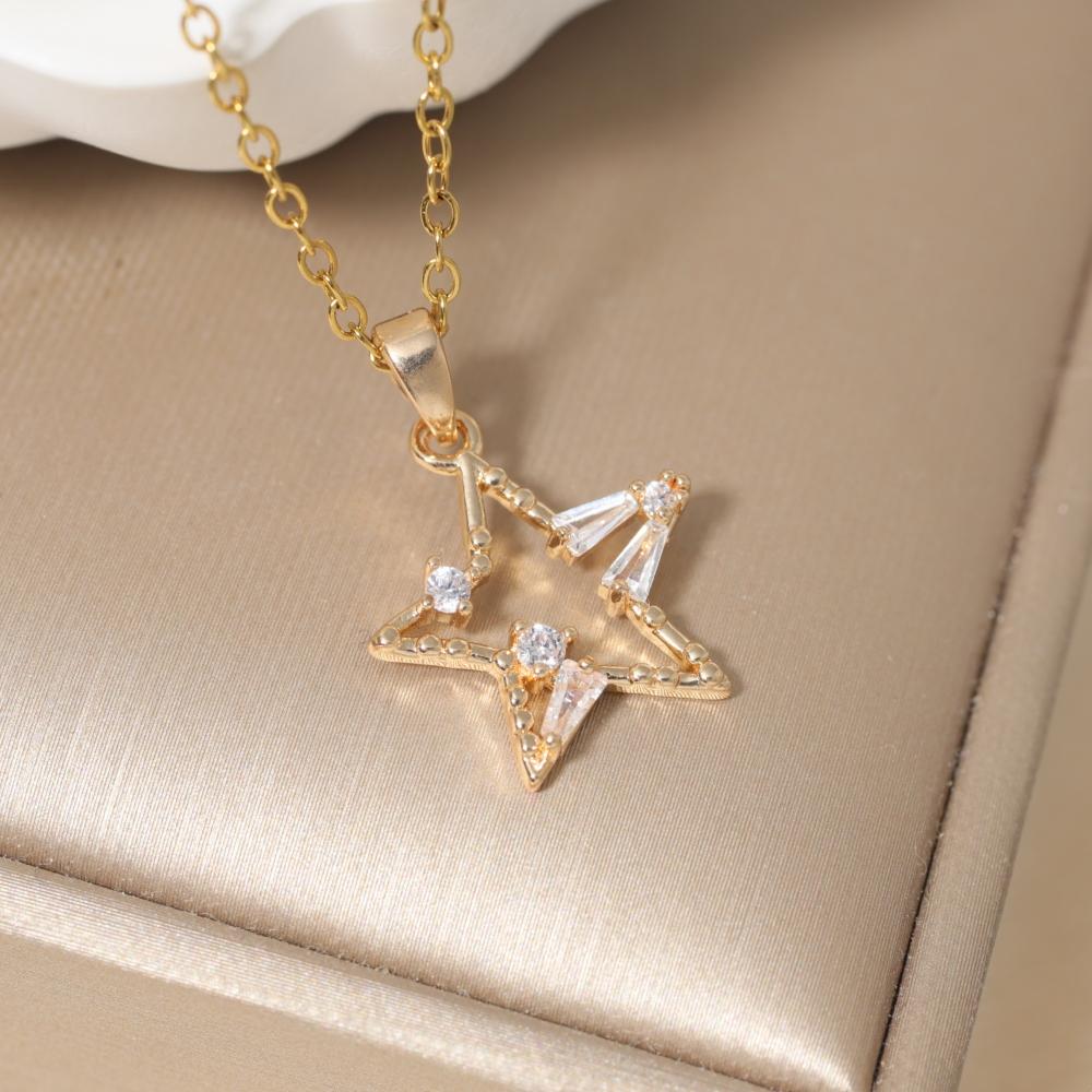 Star Shape Pendant Necklace for Women Fashion Golden Stainless Steel Clavicle Chain Wedding Party Daily Wear Jewelry Accessories