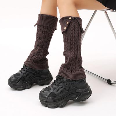 Autumn Winter Vintage Twist Design Button Cuffed Leg Warmers Anti-slip Versatile Slouchy Socks Knitted Leg Warmers for Women