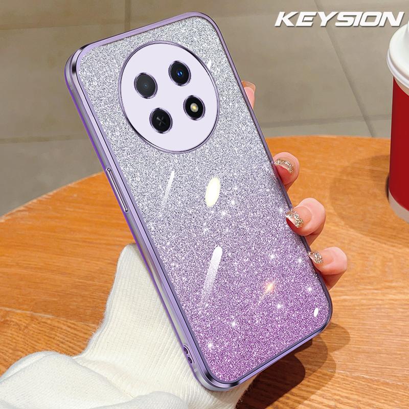 KEYSION Luxury Plating Glitter Phone Case for HONOR X9c 5G Transparent Soft TPU Shockproof Back Cover for Honor Magic 7 Lite 5G