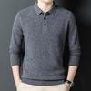 Men's 100% Pure Wool 9-Pin Lapel Sweater, 430g Thickened Base Layer for Middle-Aged Business Casual, Plain Knit.