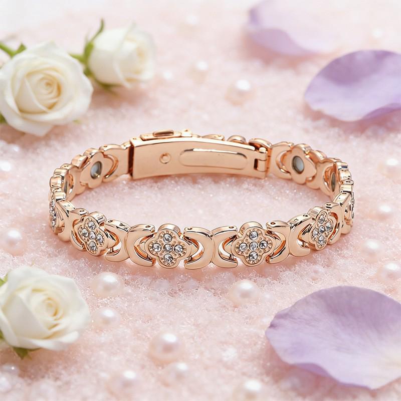 Rose Gold Lucky Clover Magnetic Bracelet with Red Copper Watch Strap Buckle