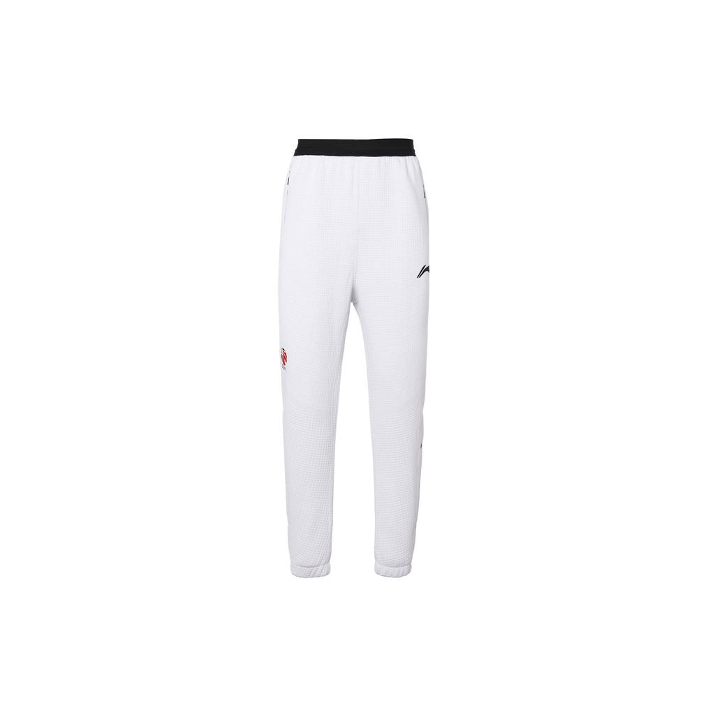 Li Ning Cba Sports Training Logo Print Drawstring Loose Fit Pants Unisex Pants White AKLSE99-2