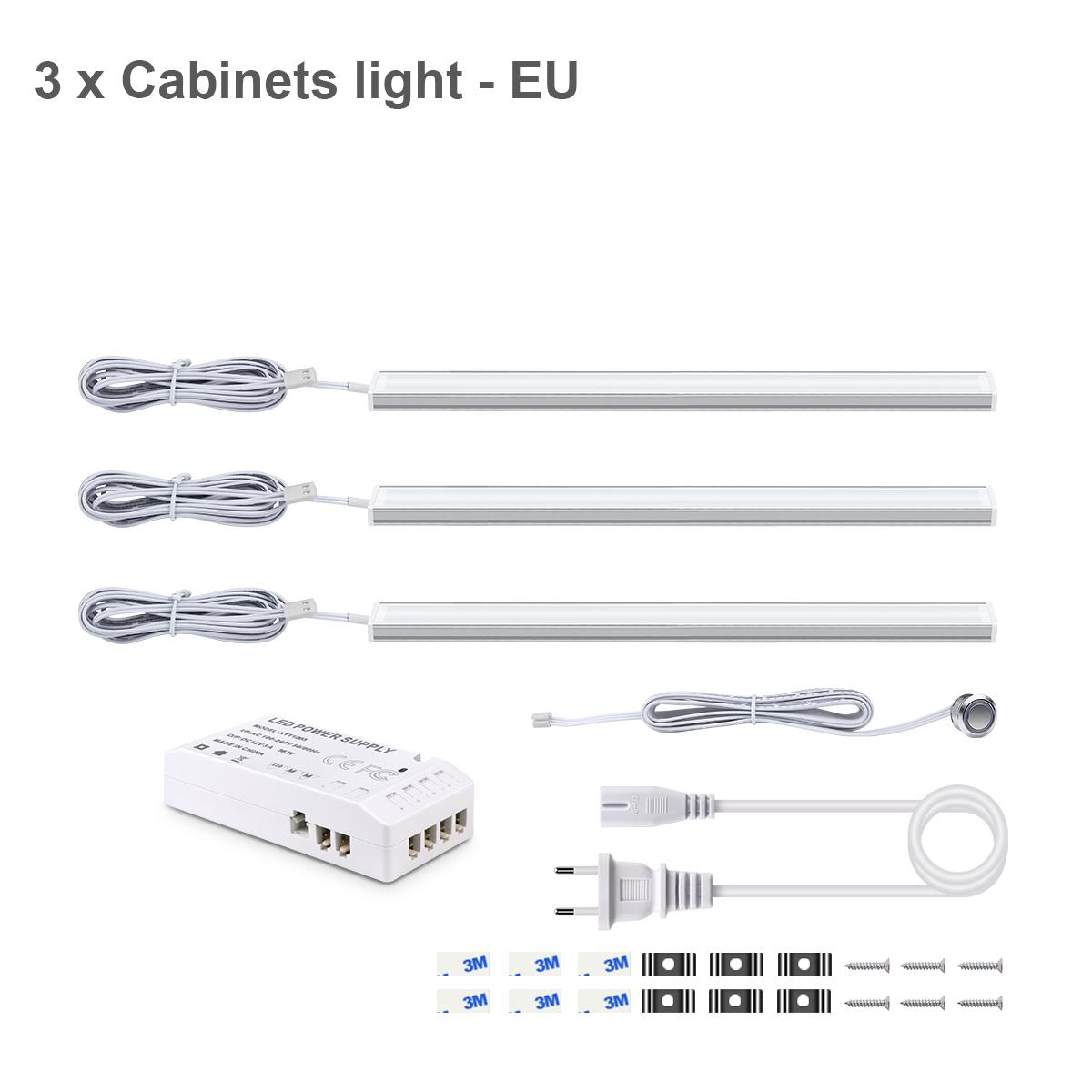 

Сенсорный датчик затемнения, светодиодный алюминиевый барный светильник, бесступенчатая регулируемая настенная лампа, трубка, сделай сам, кухонный шкаф, подсветка шкафа, домашнее освещение 50 см с вилкой европейского стандарта 3 PCS белый