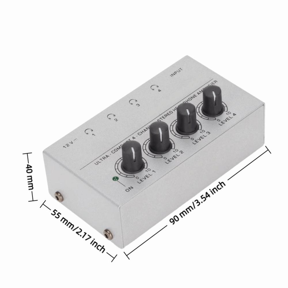 For US Plug 4 Channel Stereo Headphone Amplifier Ultra Compact Mini Earphone Splitter Sound Mixer
